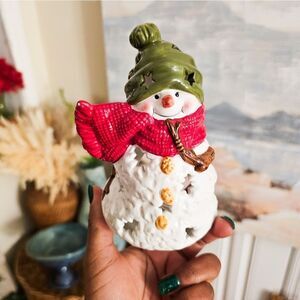 New Y2K Hallmark Ceramic Tealight Snowman Candle Holder